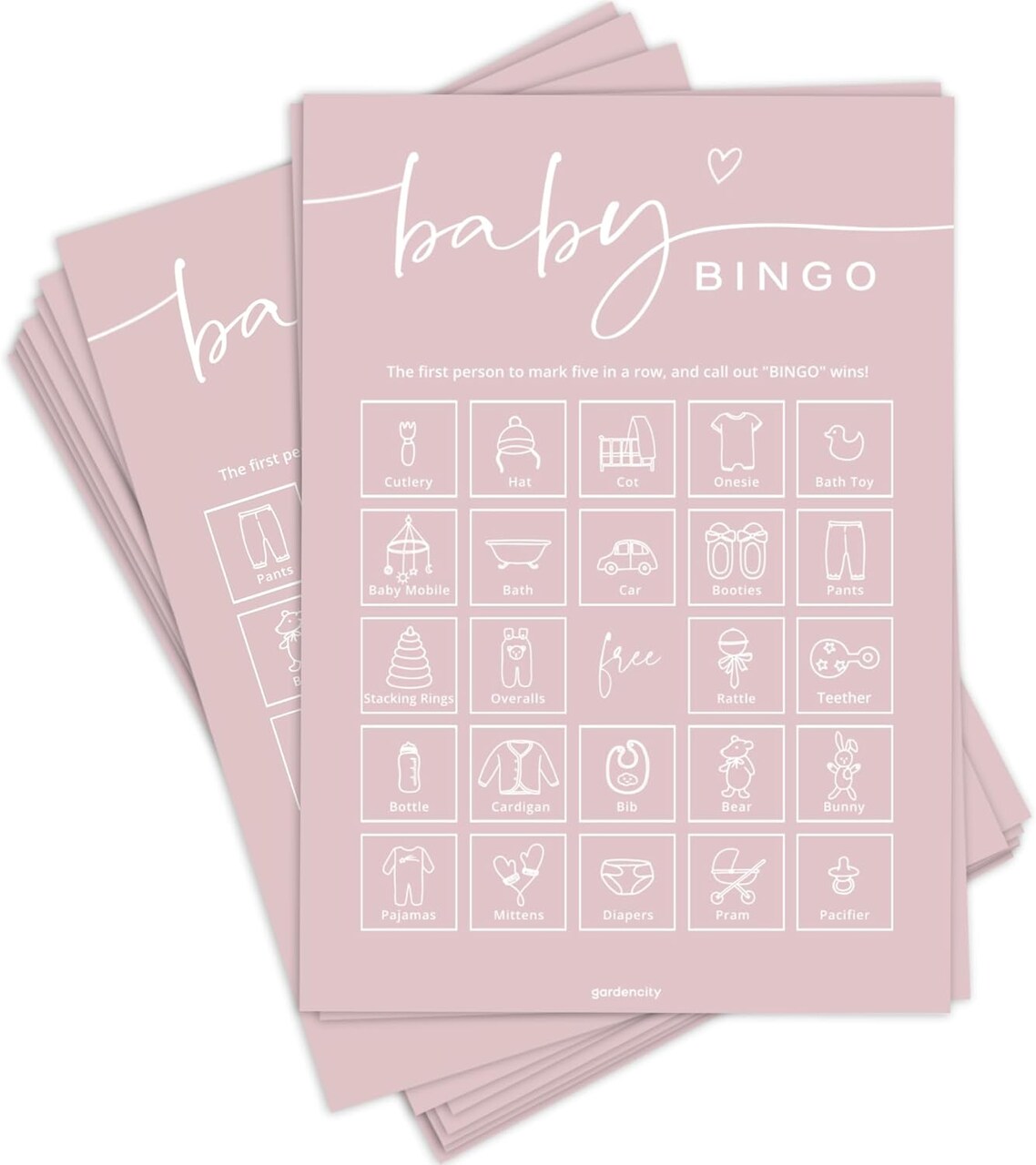 Baby Shower Bingo Game for Girl, Pre-Filled Fun Baby Shower Activity, 50 Cards, Pink